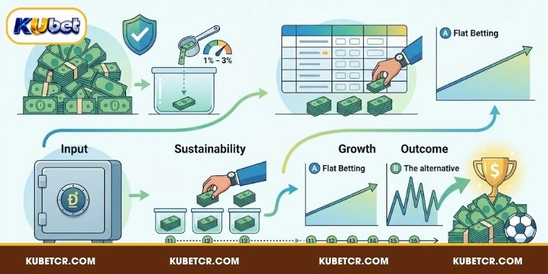 Chiến Thuật Cá Cược Bóng Đá Giúp Sinh Lời Bền Vững Tại KUBET 4 Flat Betting – Lối chơi cược bóng đá ổn định và hạn chế rủi ro