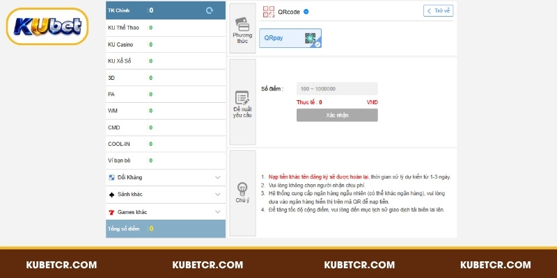Gửi tiền KUBET bằng QR Code ngân hàng tiện lợi